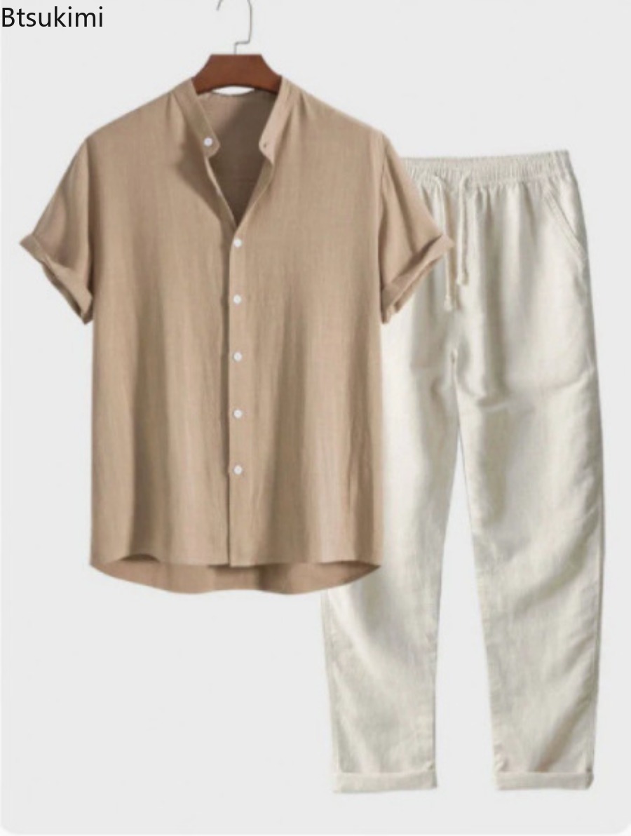 Linen Shirt Summer - 2026 Men's Fashion Solid Beach Two