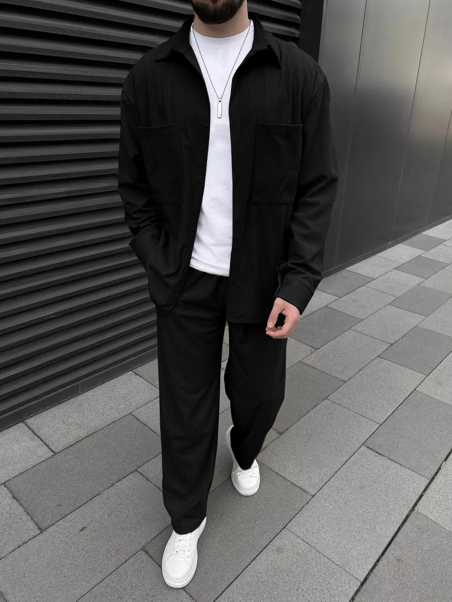 Men'S Fashion Usa - Men's Corduroy Two-Piece Outfit: Long-Sleeved Button-Down