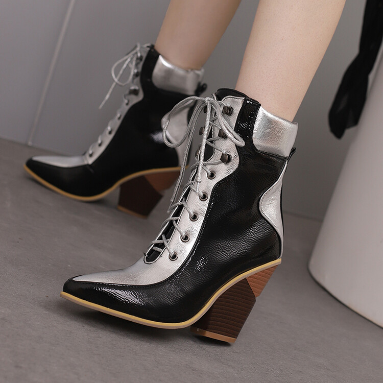 Mens Fashion Urban - Women's Color Blocking Two-Tone Leather Ankle