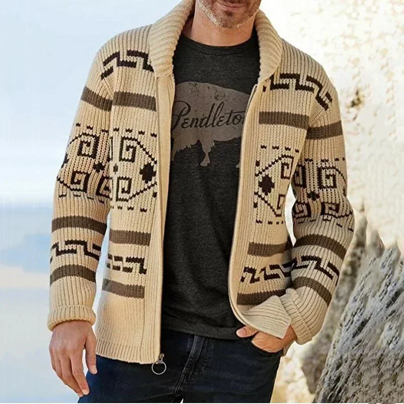 Men'S Fashion V Neck Sweater - Men's Winter Sweater Cardigan Vintage Jacquard