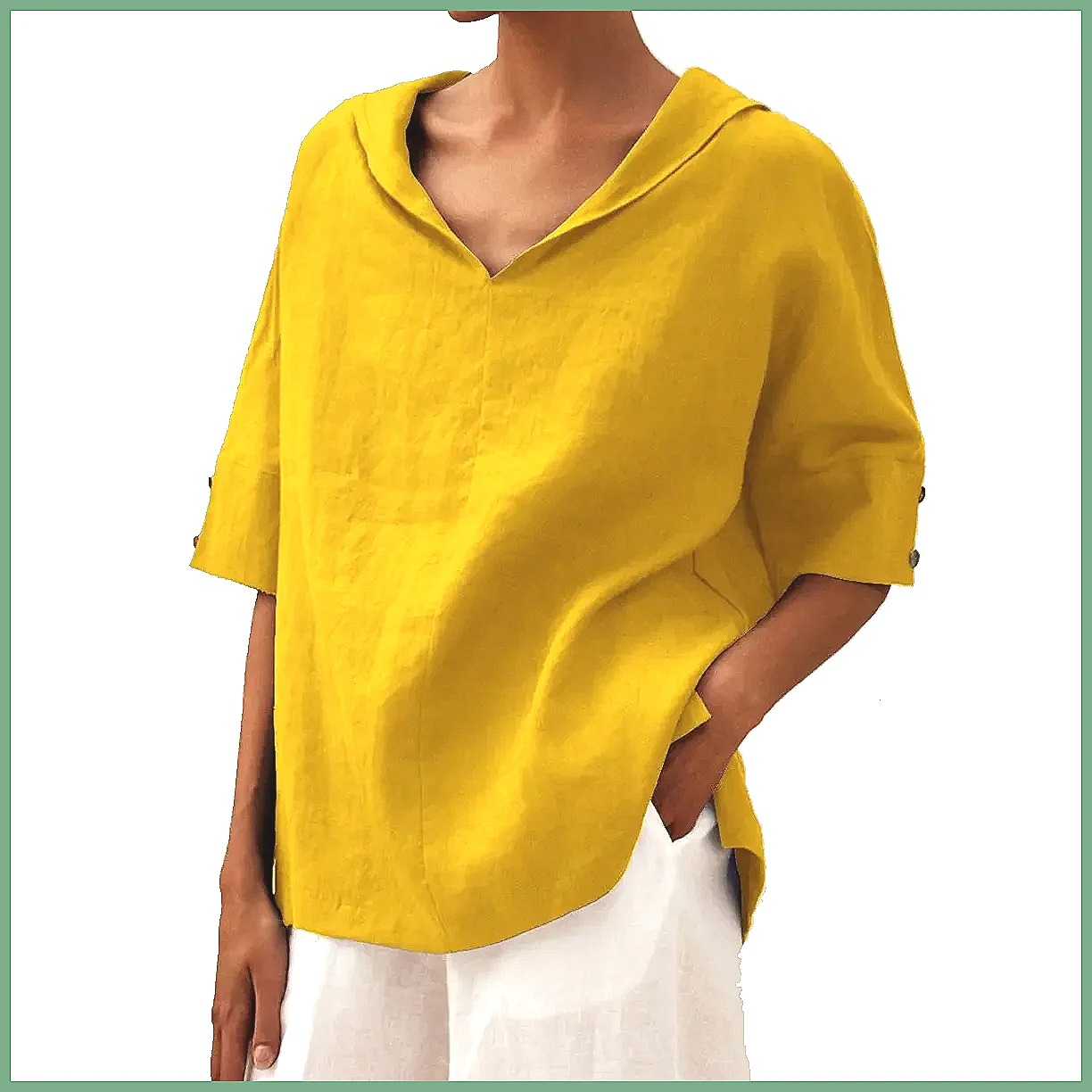 Linen Shirt Summer - Women's Loose V-Neck Cotton Linen Shirt