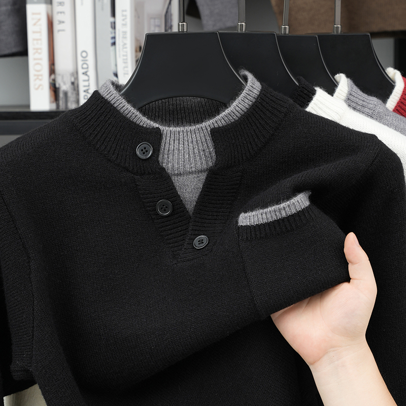 Men's Fake Two-Piece Knitted L - Men'S Fashion V Neck Sweater review and price