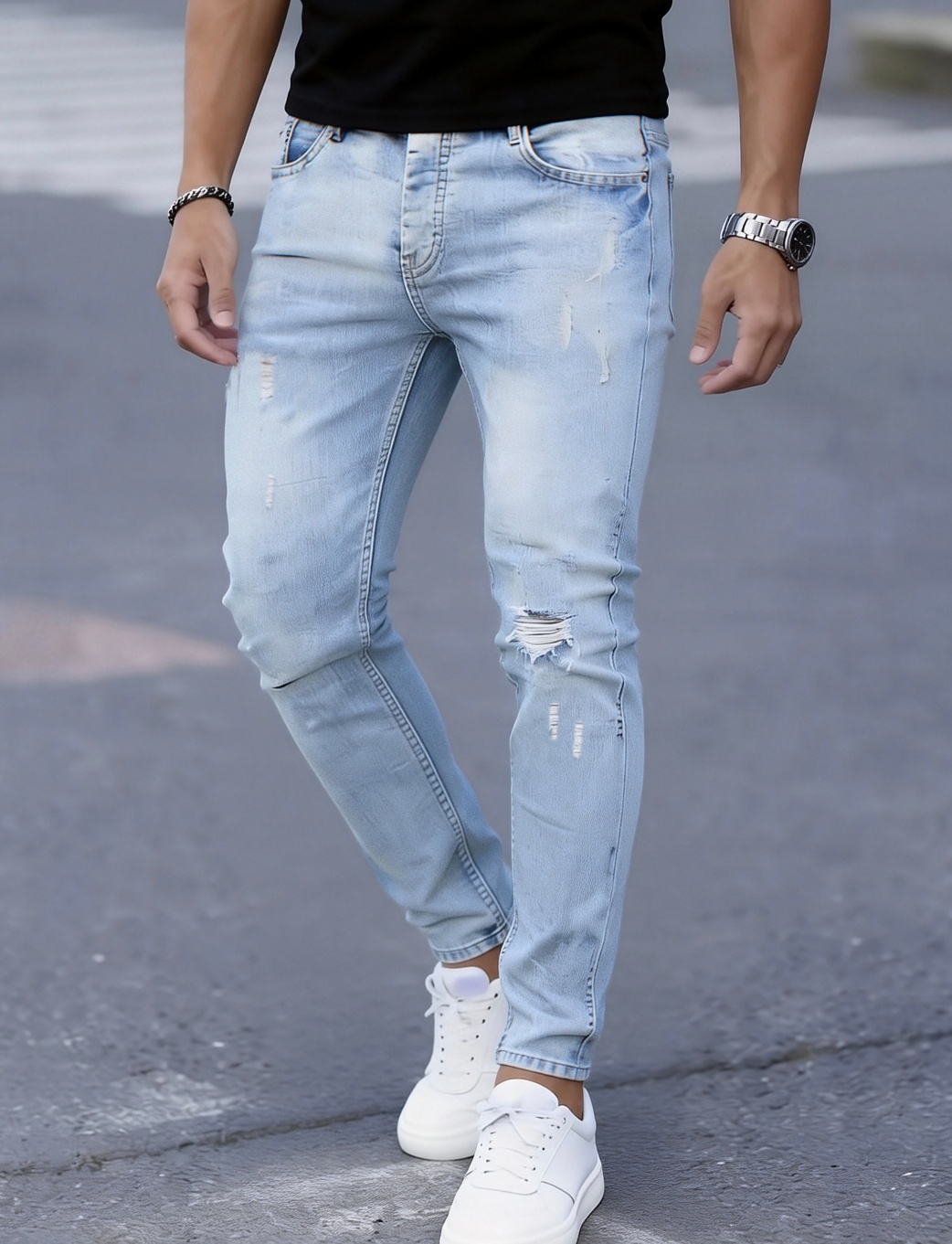 Men'S Slim Fit Stretch Ripped  - Men'S Fashion Young Professional review and price