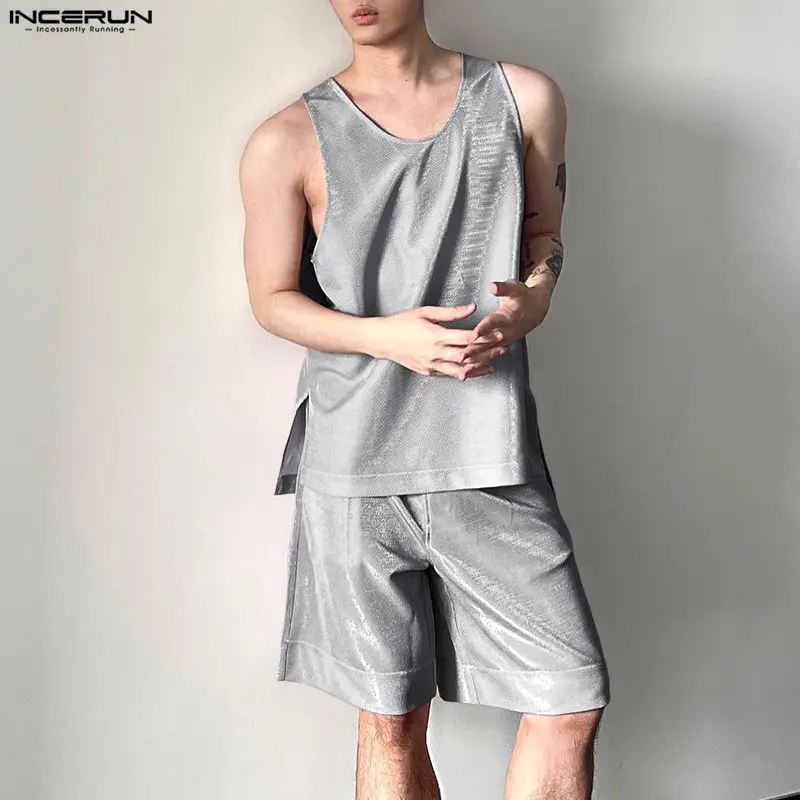 INCERUN Men's Sets Shiny Solid - Men'S Fashion Usa review and price