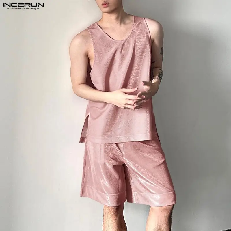 INCERUN Men's Sets Shiny Solid - Men'S Fashion Usa review and price