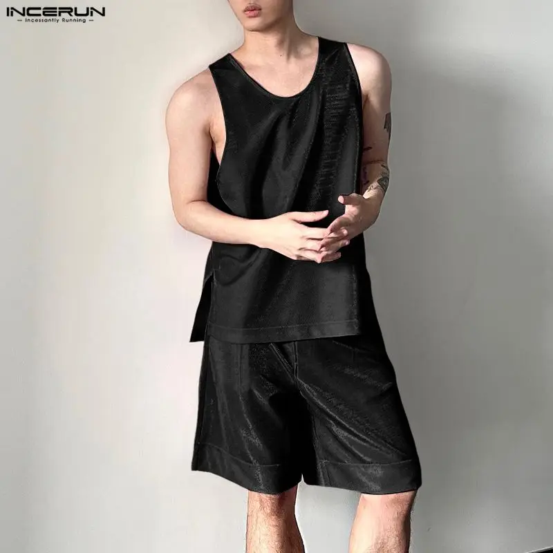 INCERUN Men's Sets Shiny Solid - Men'S Fashion Usa review and price