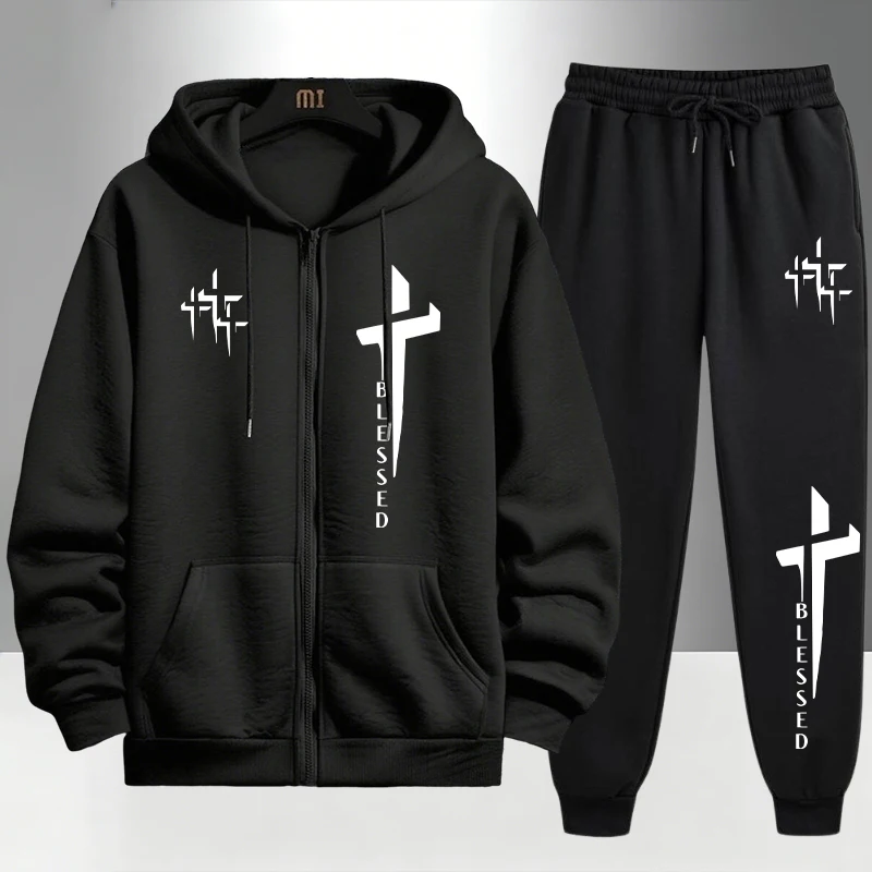 Cross Blessed Print Tracksuit  - Mens Fashion Urban review and price