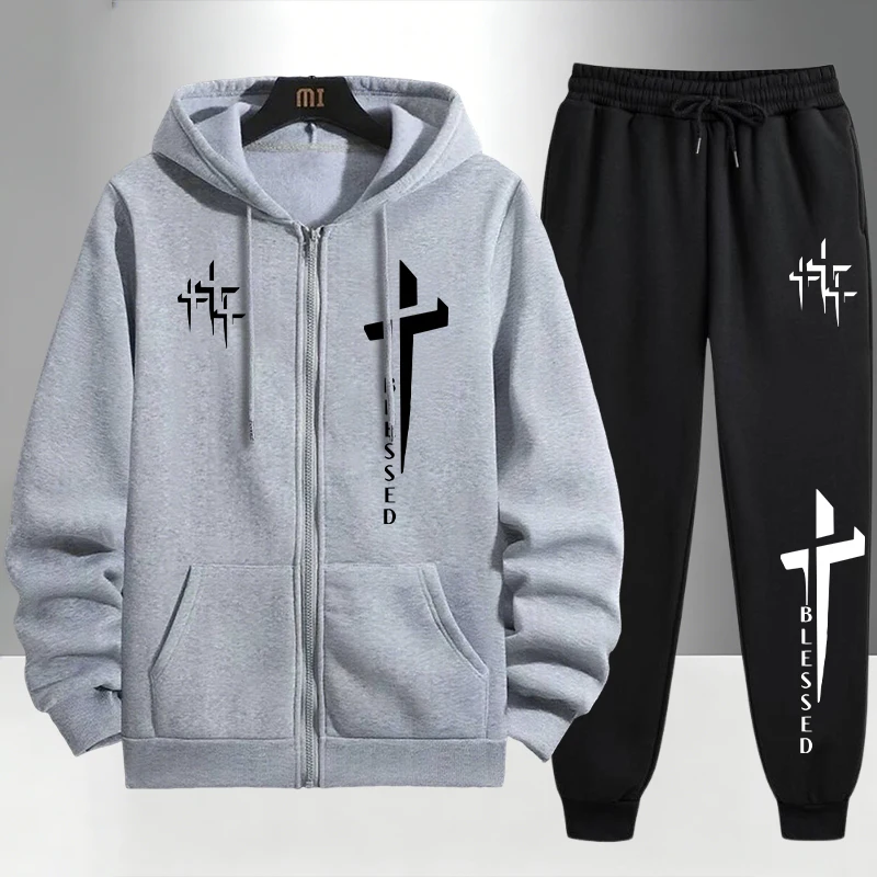 Cross Blessed Print Tracksuit  - Mens Fashion Urban review and price