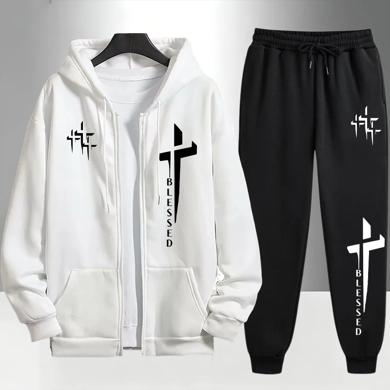 Cross Blessed Print Tracksuit  - Mens Fashion Urban review and price