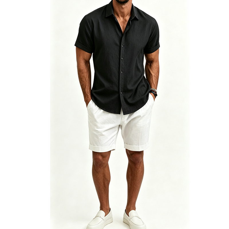 Men's  Cotton Linen Shirt Set  - Linen Shirt Summer review and price