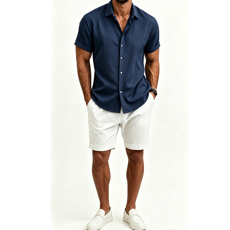 Men's  Cotton Linen Shirt Set  - Linen Shirt Summer review and price