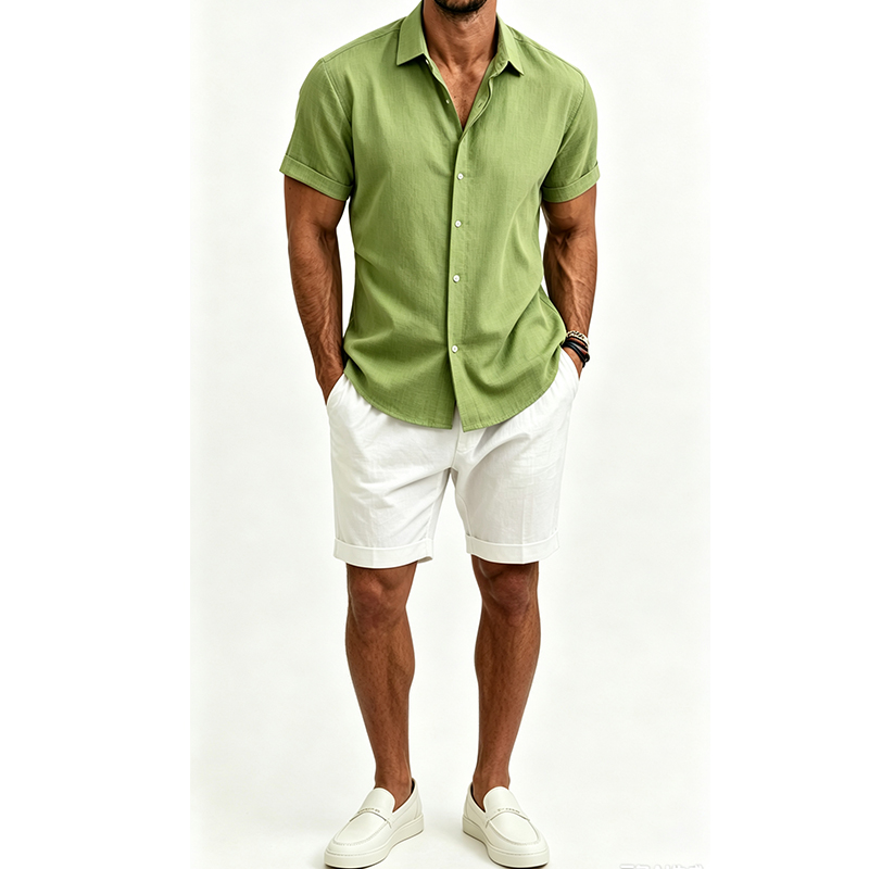 Men's  Cotton Linen Shirt Set  - Linen Shirt Summer review and price